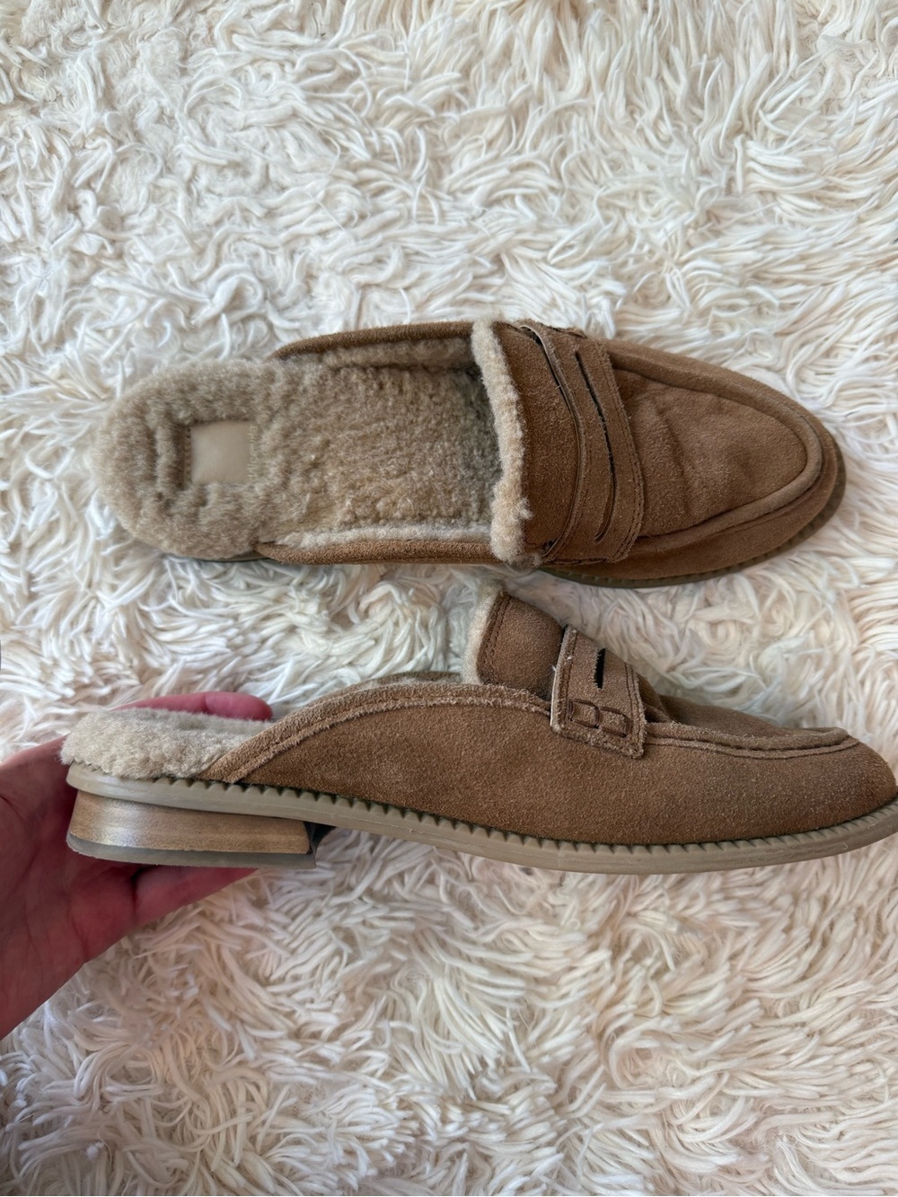 Dolce Vita Suede Shearling Mule Loafers Camel Tan Cozy Slip On Shoes Size 8